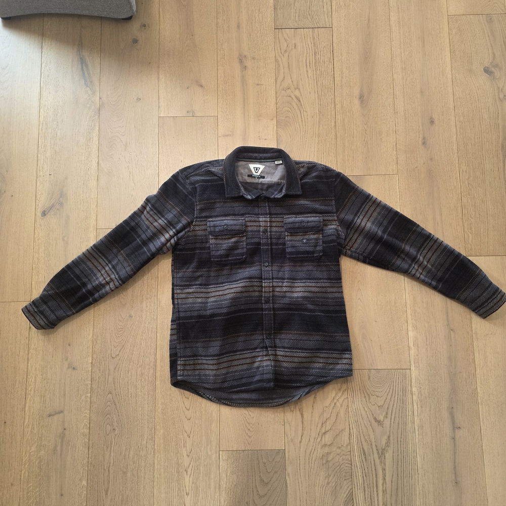 Vissla Men's Black and Gray Plaid Shirt L